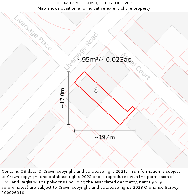 8, LIVERSAGE ROAD, DERBY, DE1 2BP: Plot and title map