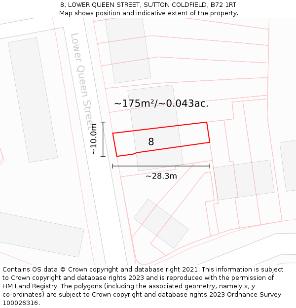 8, LOWER QUEEN STREET, SUTTON COLDFIELD, B72 1RT: Plot and title map