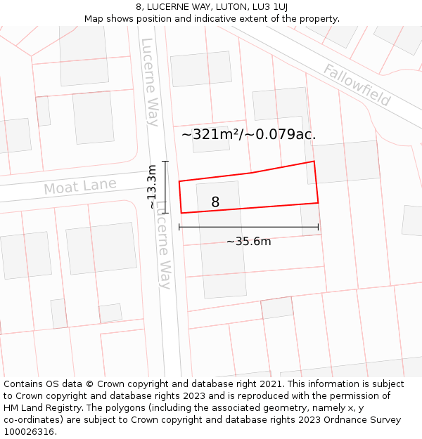 8, LUCERNE WAY, LUTON, LU3 1UJ: Plot and title map