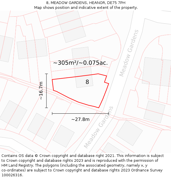 8, MEADOW GARDENS, HEANOR, DE75 7PH: Plot and title map
