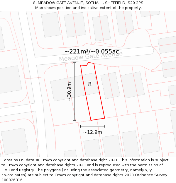 8, MEADOW GATE AVENUE, SOTHALL, SHEFFIELD, S20 2PS: Plot and title map