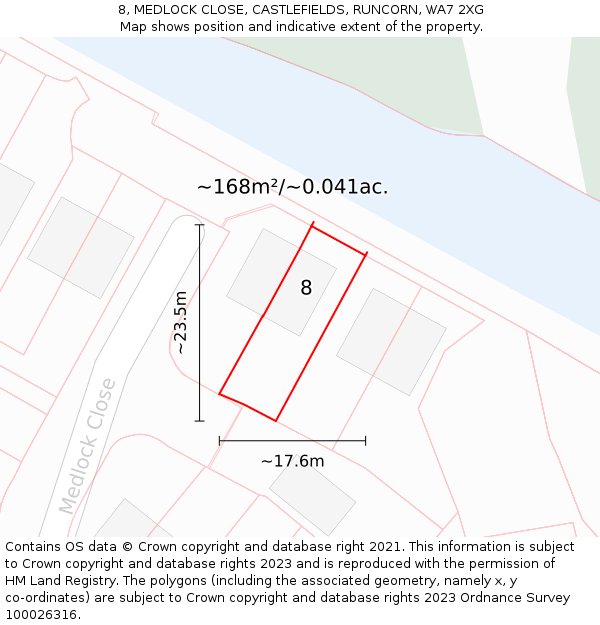8, MEDLOCK CLOSE, CASTLEFIELDS, RUNCORN, WA7 2XG: Plot and title map