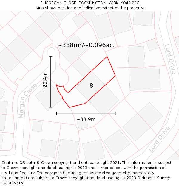 8, MORGAN CLOSE, POCKLINGTON, YORK, YO42 2PG: Plot and title map