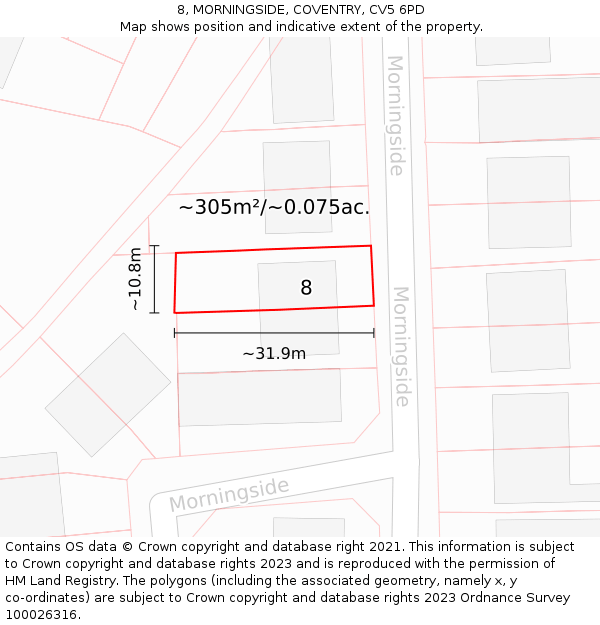 8, MORNINGSIDE, COVENTRY, CV5 6PD: Plot and title map