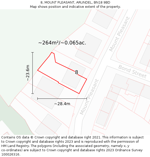 8, MOUNT PLEASANT, ARUNDEL, BN18 9BD: Plot and title map