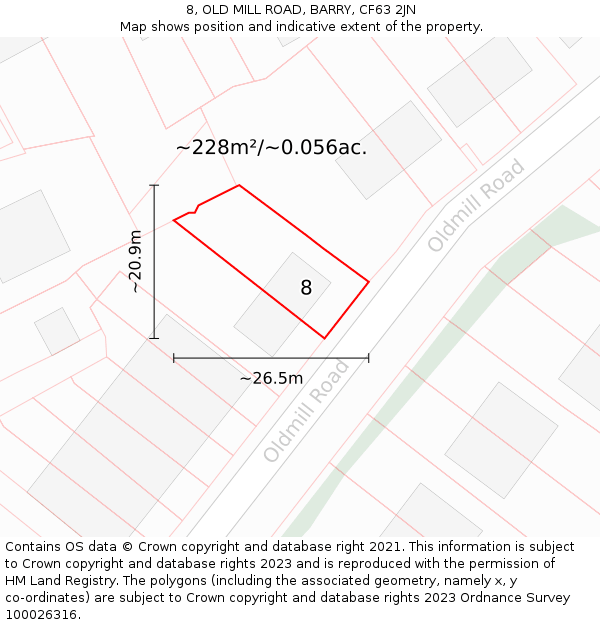 8, OLD MILL ROAD, BARRY, CF63 2JN: Plot and title map