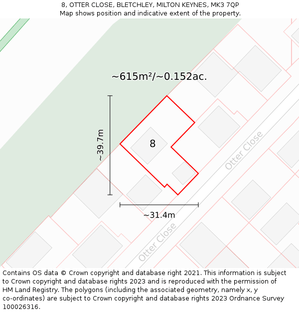 8, OTTER CLOSE, BLETCHLEY, MILTON KEYNES, MK3 7QP: Plot and title map