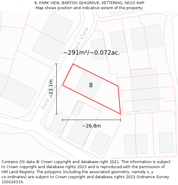 8, PARK VIEW, BARTON SEAGRAVE, KETTERING, NN15 6WP: Plot and title map