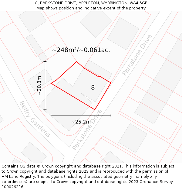 8, PARKSTONE DRIVE, APPLETON, WARRINGTON, WA4 5GR: Plot and title map