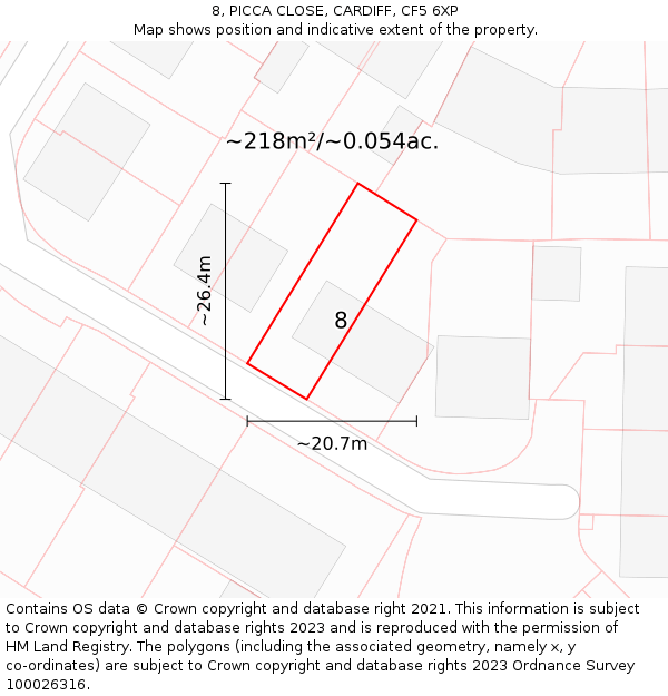 8, PICCA CLOSE, CARDIFF, CF5 6XP: Plot and title map