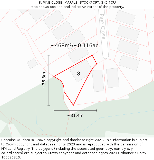 8, PINE CLOSE, MARPLE, STOCKPORT, SK6 7QU: Plot and title map