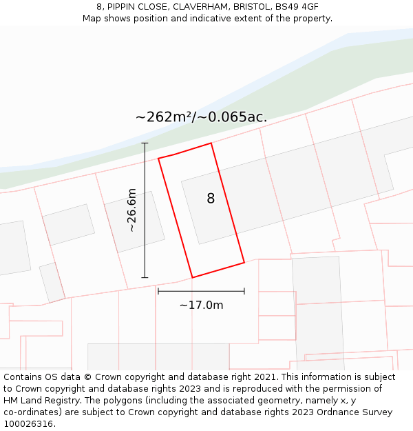 8, PIPPIN CLOSE, CLAVERHAM, BRISTOL, BS49 4GF: Plot and title map