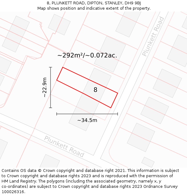 8, PLUNKETT ROAD, DIPTON, STANLEY, DH9 9BJ: Plot and title map