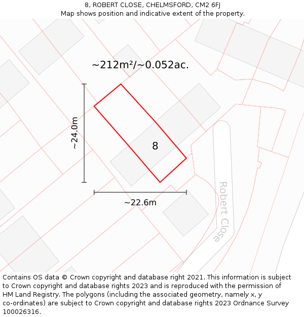 8, ROBERT CLOSE, CHELMSFORD, CM2 6FJ: Plot and title map