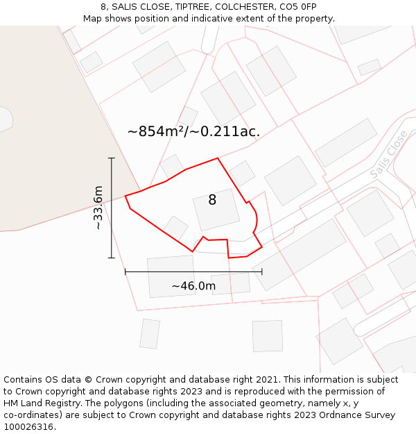 8, SALIS CLOSE, TIPTREE, COLCHESTER, CO5 0FP: Plot and title map
