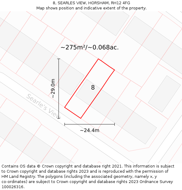 8, SEARLES VIEW, HORSHAM, RH12 4FG: Plot and title map