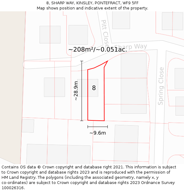 8, SHARP WAY, KINSLEY, PONTEFRACT, WF9 5FF: Plot and title map