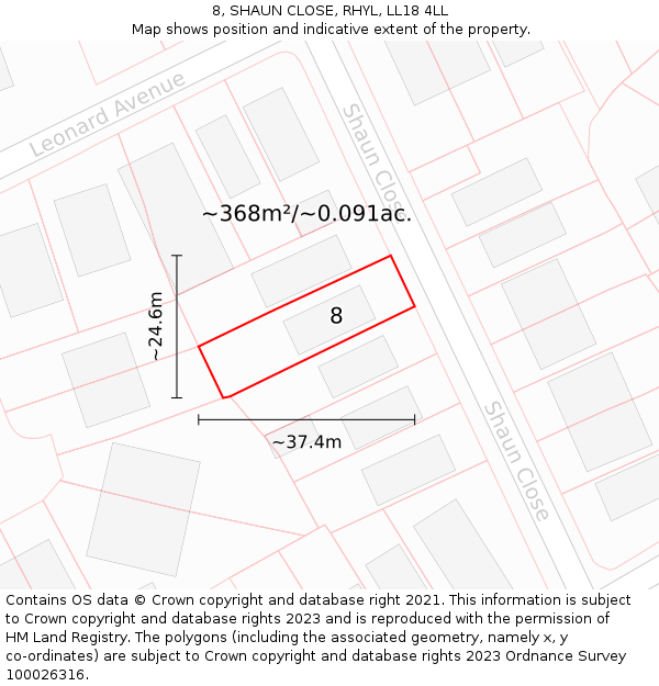 8, SHAUN CLOSE, RHYL, LL18 4LL: Plot and title map