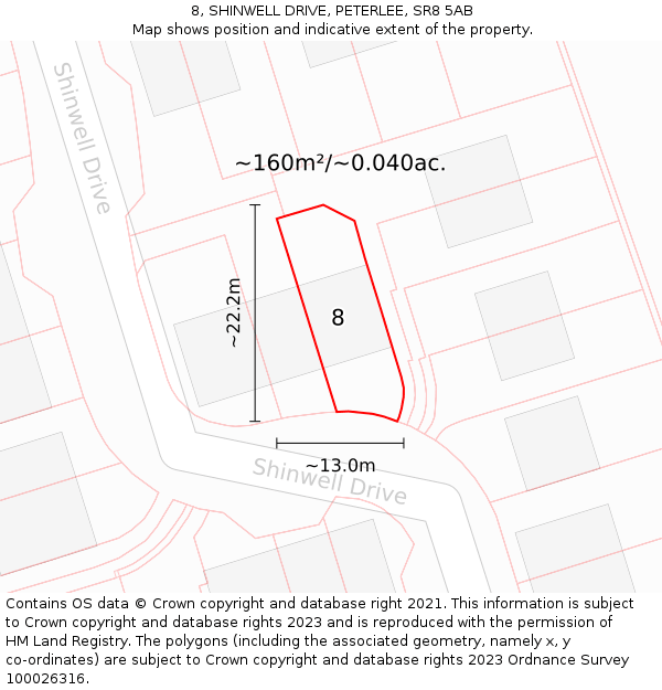 8, SHINWELL DRIVE, PETERLEE, SR8 5AB: Plot and title map