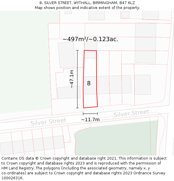 8, SILVER STREET, WYTHALL, BIRMINGHAM, B47 6LZ: Plot and title map