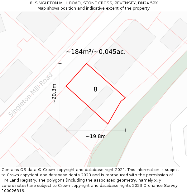 8, SINGLETON MILL ROAD, STONE CROSS, PEVENSEY, BN24 5PX: Plot and title map