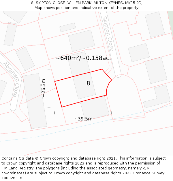 8, SKIPTON CLOSE, WILLEN PARK, MILTON KEYNES, MK15 9DJ: Plot and title map