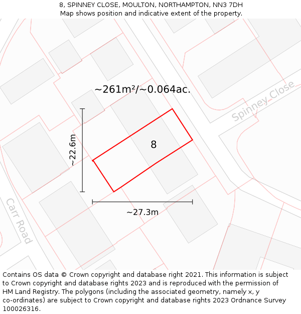 8, SPINNEY CLOSE, MOULTON, NORTHAMPTON, NN3 7DH: Plot and title map