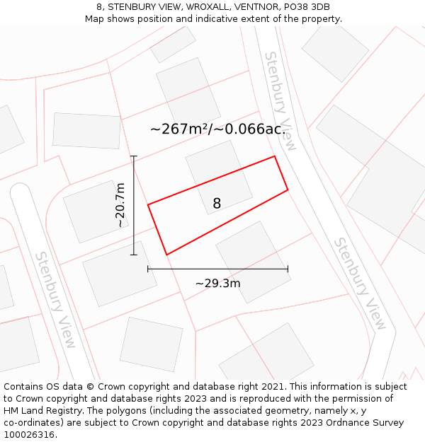 8, STENBURY VIEW, WROXALL, VENTNOR, PO38 3DB: Plot and title map