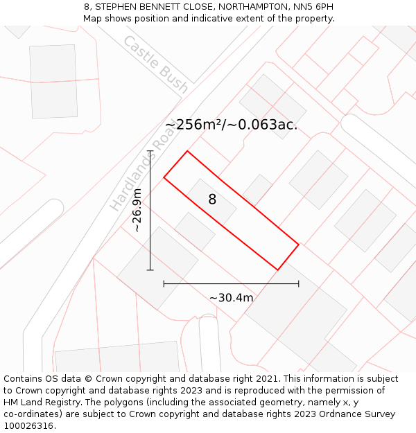 8, STEPHEN BENNETT CLOSE, NORTHAMPTON, NN5 6PH: Plot and title map