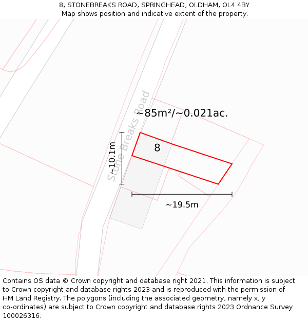 8, STONEBREAKS ROAD, SPRINGHEAD, OLDHAM, OL4 4BY: Plot and title map
