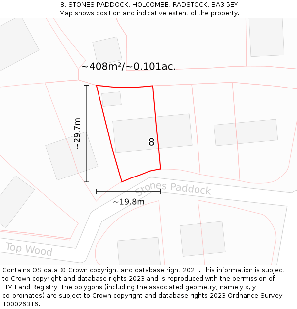 8, STONES PADDOCK, HOLCOMBE, RADSTOCK, BA3 5EY: Plot and title map