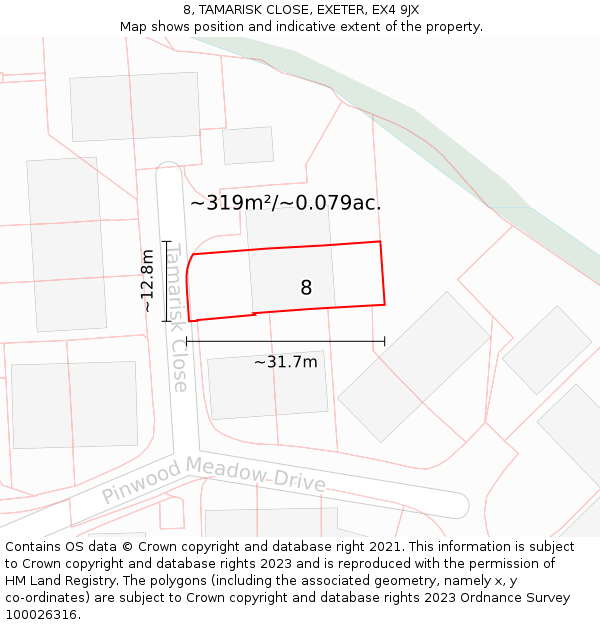 8, TAMARISK CLOSE, EXETER, EX4 9JX: Plot and title map
