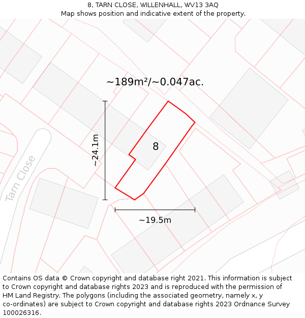 8, TARN CLOSE, WILLENHALL, WV13 3AQ: Plot and title map