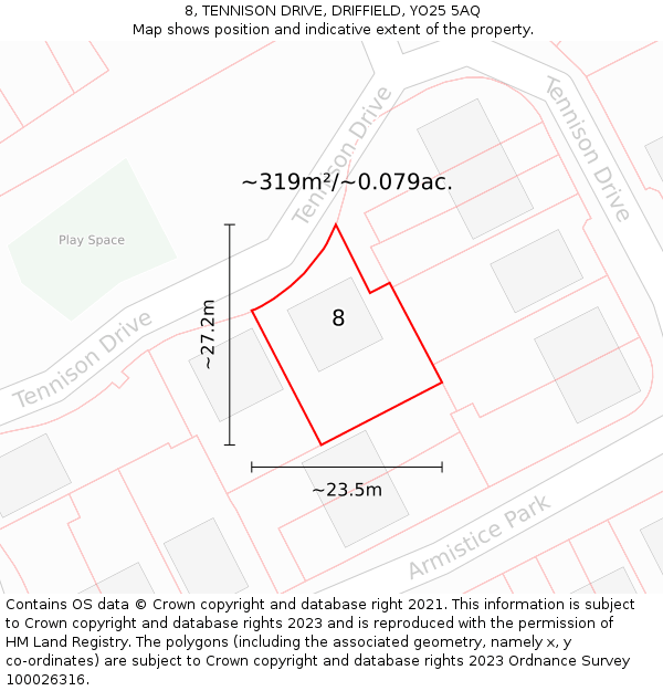 8, TENNISON DRIVE, DRIFFIELD, YO25 5AQ: Plot and title map