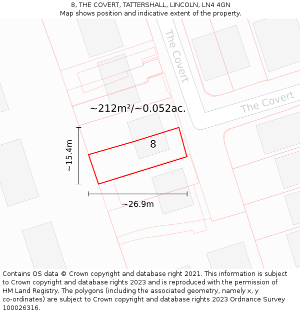 8, THE COVERT, TATTERSHALL, LINCOLN, LN4 4GN: Plot and title map
