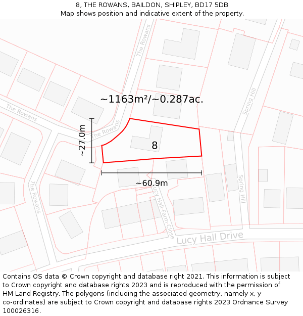 8, THE ROWANS, BAILDON, SHIPLEY, BD17 5DB: Plot and title map