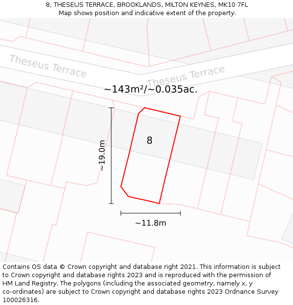 8, THESEUS TERRACE, BROOKLANDS, MILTON KEYNES, MK10 7FL: Plot and title map