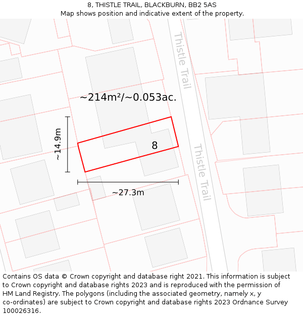 8, THISTLE TRAIL, BLACKBURN, BB2 5AS: Plot and title map