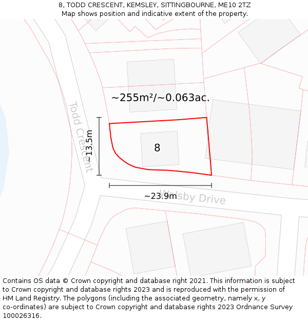 8, TODD CRESCENT, KEMSLEY, SITTINGBOURNE, ME10 2TZ: Plot and title map