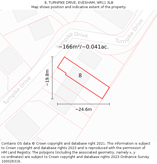 8, TURNPIKE DRIVE, EVESHAM, WR11 3LB: Plot and title map