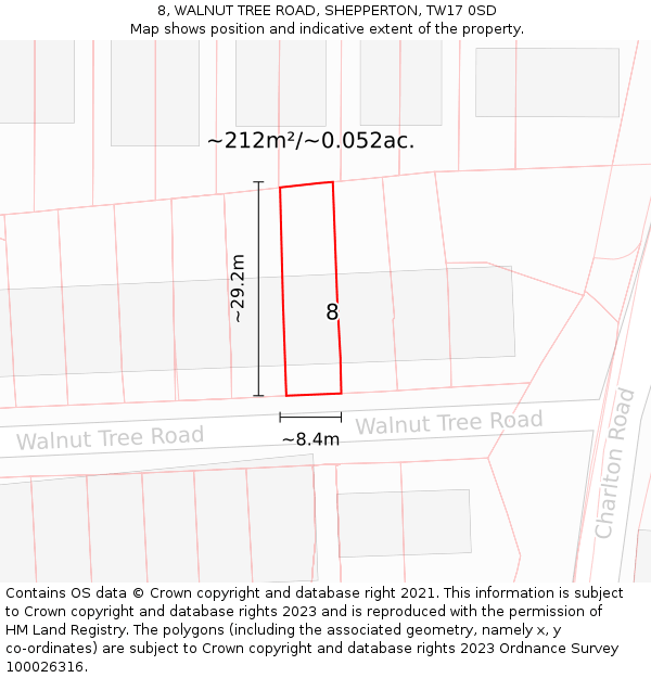 8, WALNUT TREE ROAD, SHEPPERTON, TW17 0SD: Plot and title map