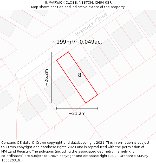 8, WARWICK CLOSE, NESTON, CH64 0SR: Plot and title map
