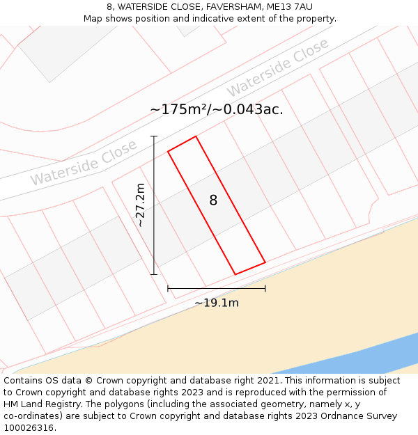 8, WATERSIDE CLOSE, FAVERSHAM, ME13 7AU: Plot and title map