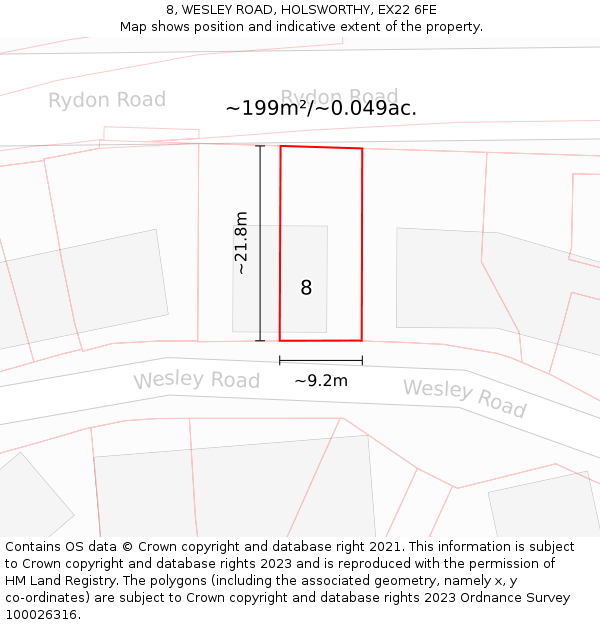 8, WESLEY ROAD, HOLSWORTHY, EX22 6FE: Plot and title map