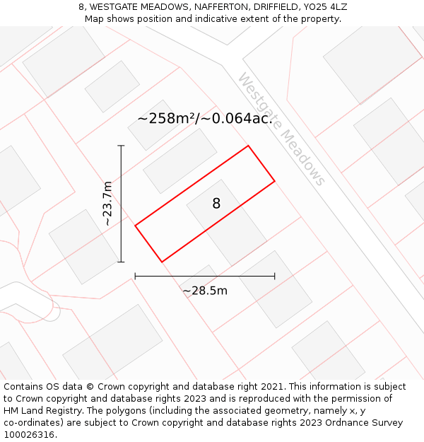 8, WESTGATE MEADOWS, NAFFERTON, DRIFFIELD, YO25 4LZ: Plot and title map