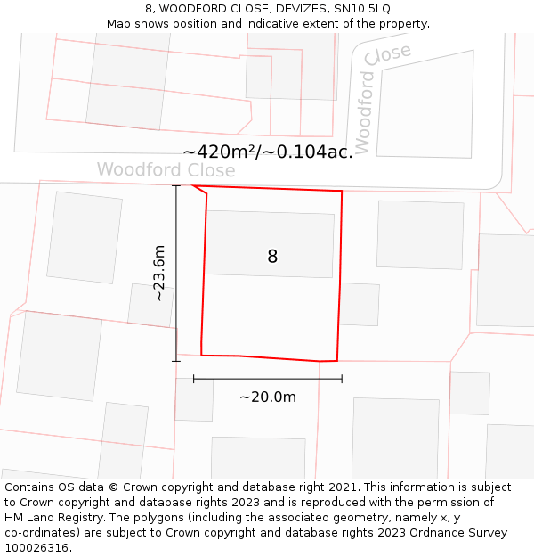 8, WOODFORD CLOSE, DEVIZES, SN10 5LQ: Plot and title map