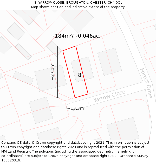 8, YARROW CLOSE, BROUGHTON, CHESTER, CH4 0QL: Plot and title map