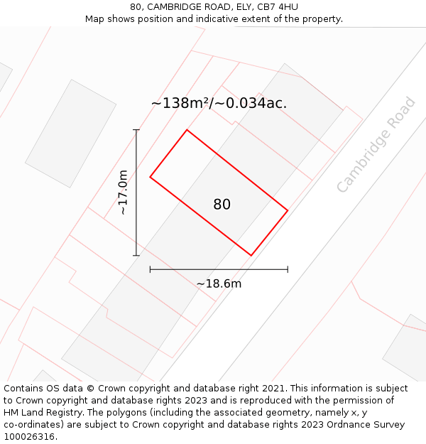 80, CAMBRIDGE ROAD, ELY, CB7 4HU: Plot and title map