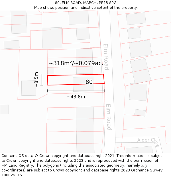 80, ELM ROAD, MARCH, PE15 8PG: Plot and title map