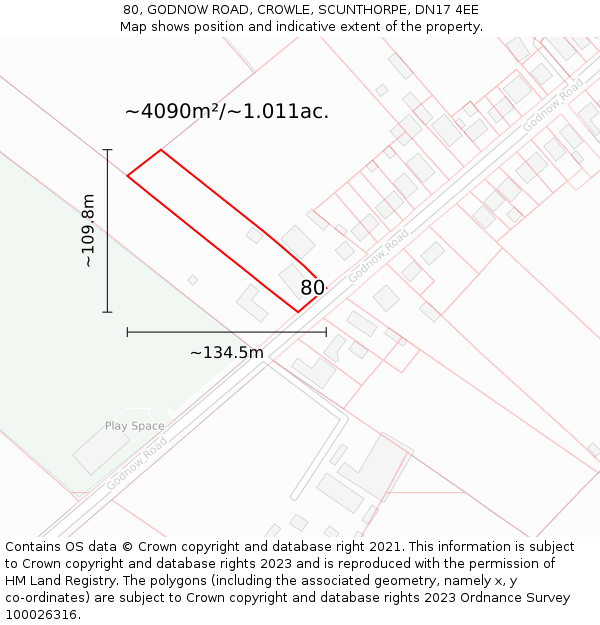 80, GODNOW ROAD, CROWLE, SCUNTHORPE, DN17 4EE: Plot and title map